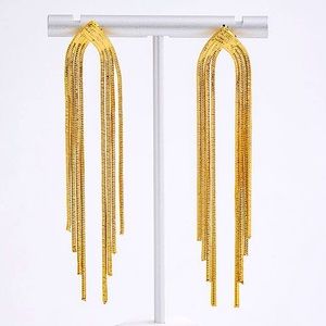 Gold Plated Double Chain Tassel Drop Dangle Earrings